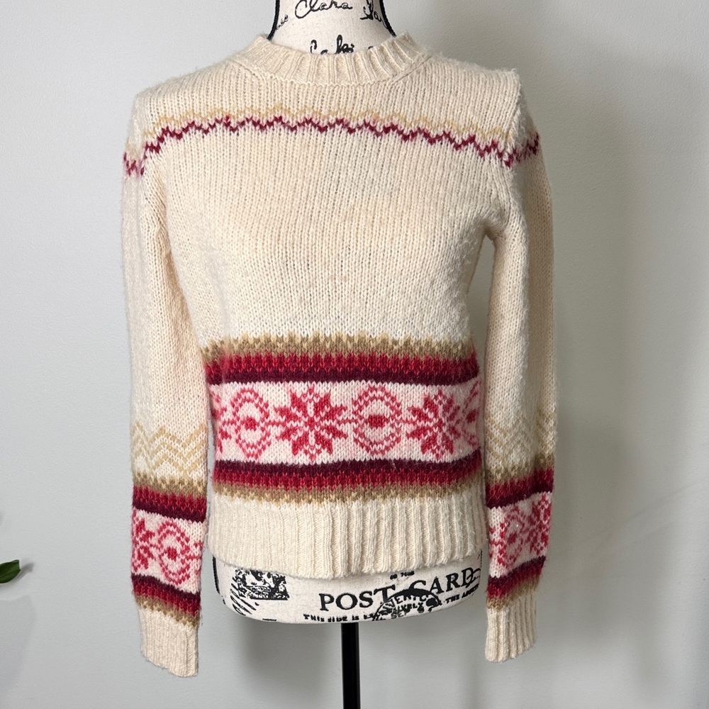 J CREW VTG Cream Fair Isle Wool and Mohair Sweater SZ S Rory Gilmore, Cabincore